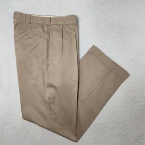 Polo Ralph Lauren Dress Pants Mens 34x32 Beige Polyester Pleated Cuffed Trousers